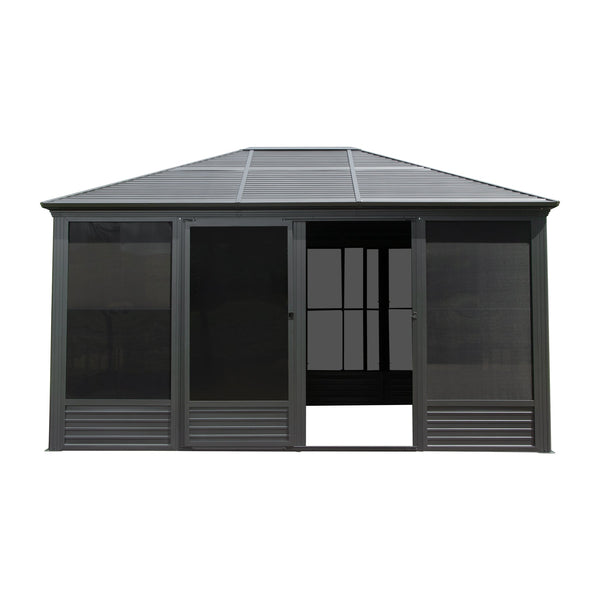 11.2' × 14.6'  Aluminum Hardtop Gazebo – Galvanized Steel Roof with Movable PVC Screen Walls
