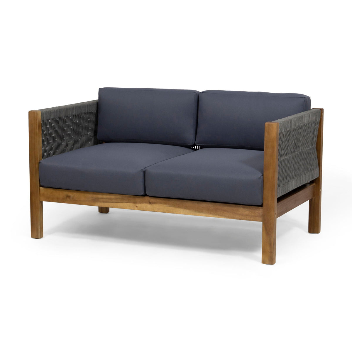Charlotte Acacia Wood & Rope Outdoor Chat Set with Cushions – 4‑Piece