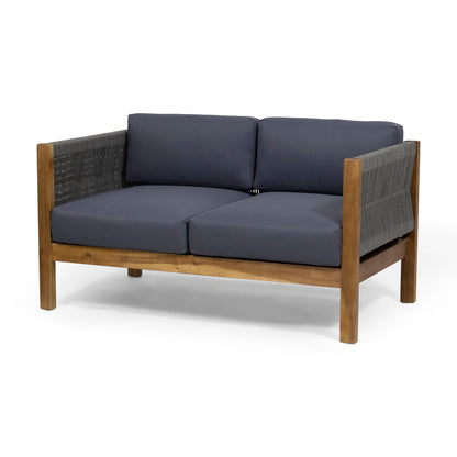 Charlotte Acacia Wood & Rope Outdoor Chat Set with Cushions – 4‑Piece