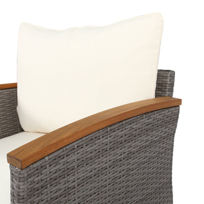 9-piece Patio rattan furniture set with Acacia wooden legs and tabletop sofa set