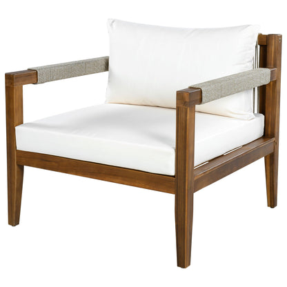Acacia Wood Outdoor Modular Seating Set with Rope Accents & Water‑Resistant Cushions – 3‑Piece