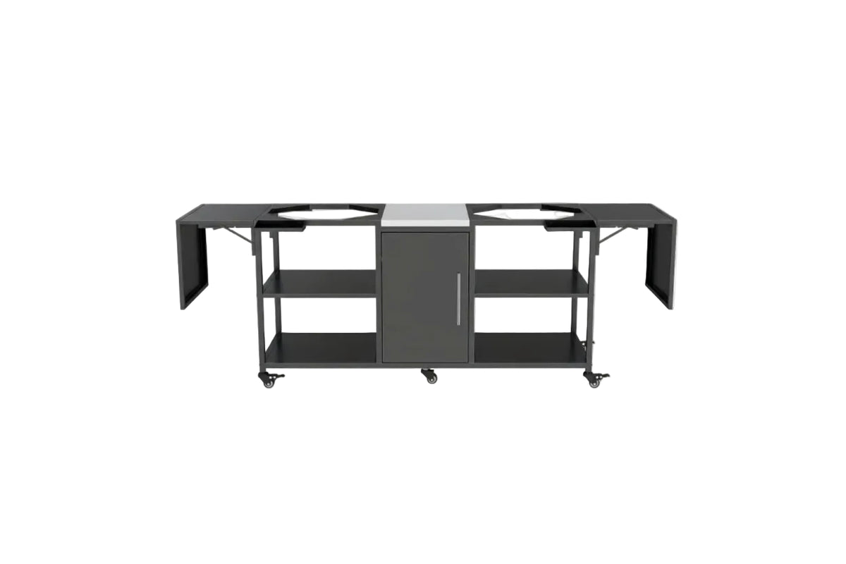 Outdoor Grill Cart for 2 Big Egg Grills – Black/Silver