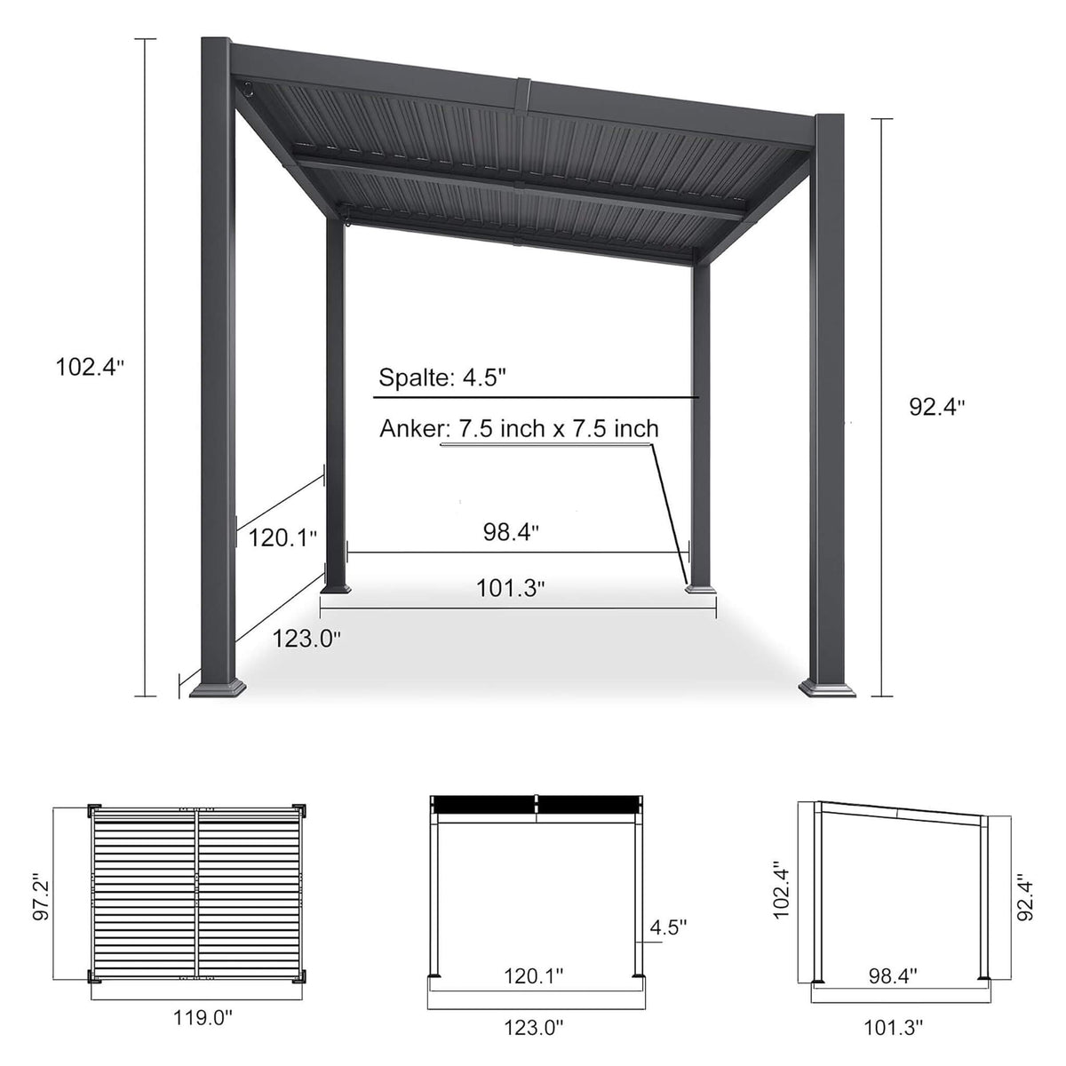 8' x 10' Modern Louvered Aluminum Pergola With Sloped Roof