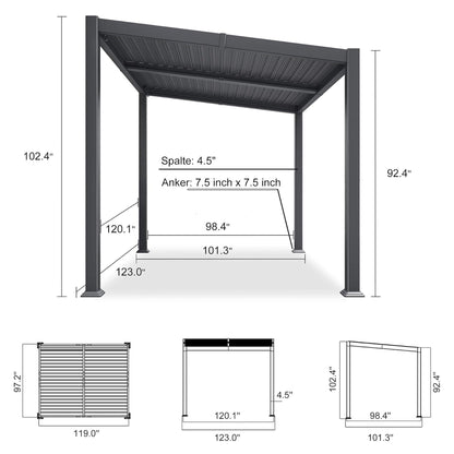 8' x 10' Modern Louvered Aluminum Pergola With Sloped Roof