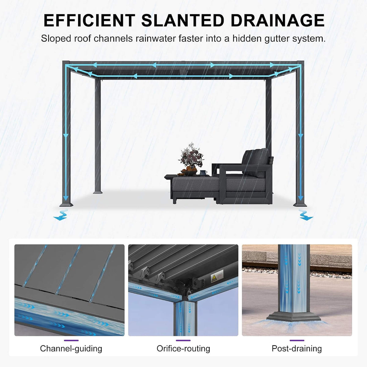 8' x 10' Modern Louvered Aluminum Pergola With Sloped Roof