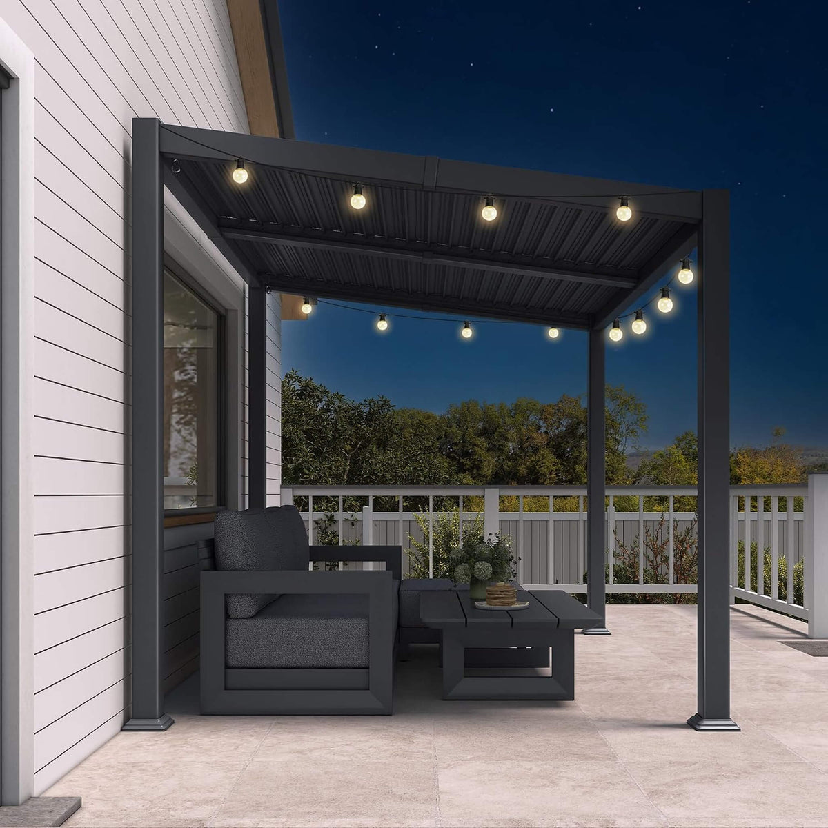 8' x 10' Modern Louvered Aluminum Pergola With Sloped Roof