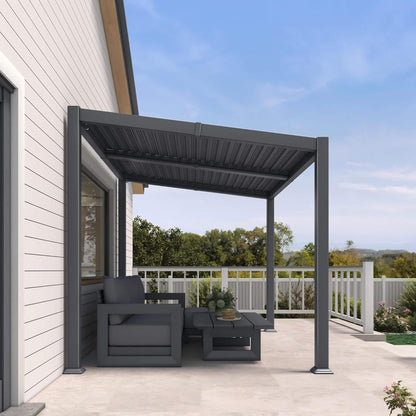 8' x 10' Modern Louvered Aluminum Pergola With Sloped Roof
