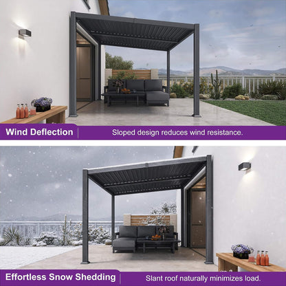 8' x 10' Modern Louvered Aluminum Pergola With Sloped Roof