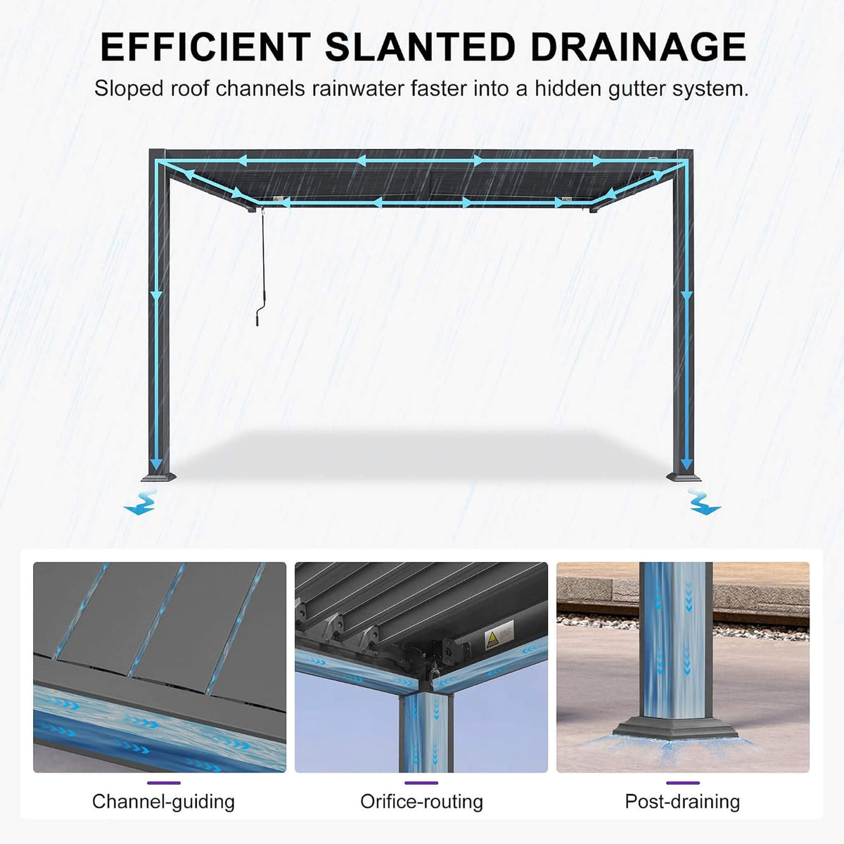 8' x 10' Modern Wall-Mounted Louvered Pergola With Aluminum Frame