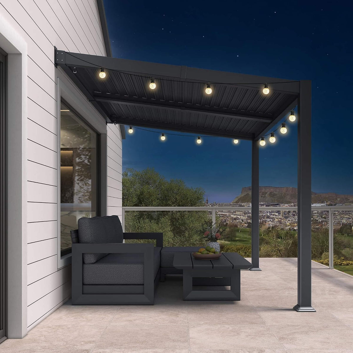8' x 10' Modern Wall-Mounted Louvered Pergola With Aluminum Frame