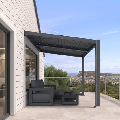 8' x 10' Modern Wall-Mounted Louvered Pergola With Aluminum Frame
