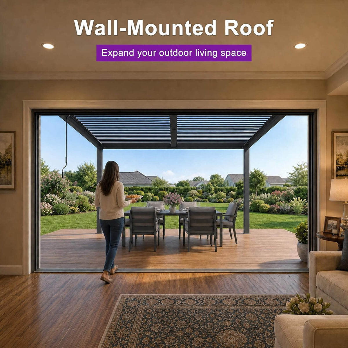 8' x 10' Modern Wall-Mounted Louvered Pergola With Aluminum Frame