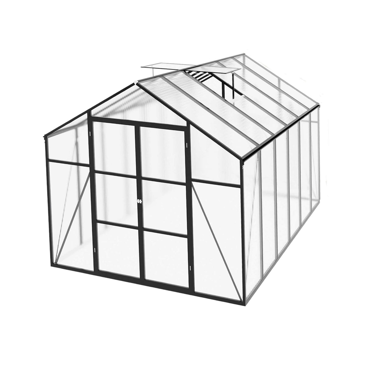 8' × 12' All-Season Outdoor Greenhouse – Twin-Wall Polycarbonate Panels, Aluminum Frame & Adjustable Roof Vent