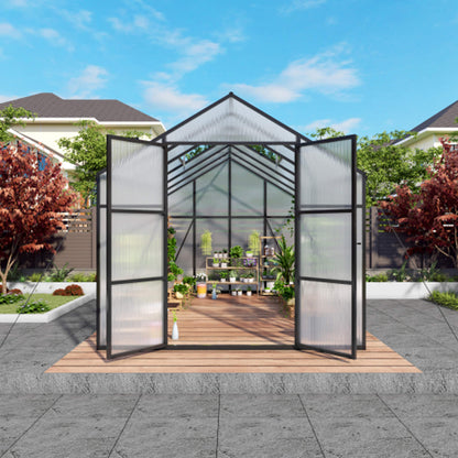 8' × 12' All-Season Outdoor Greenhouse – Twin-Wall Polycarbonate Panels, Aluminum Frame & Adjustable Roof Vent
