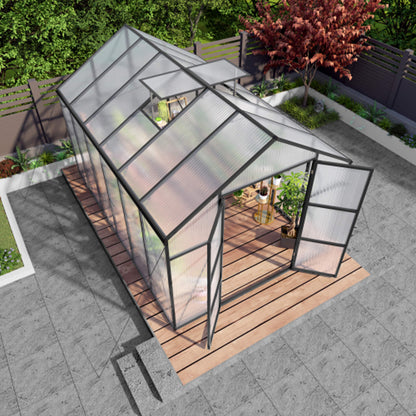 8' × 12' All-Season Outdoor Greenhouse – Twin-Wall Polycarbonate Panels, Aluminum Frame & Adjustable Roof Vent