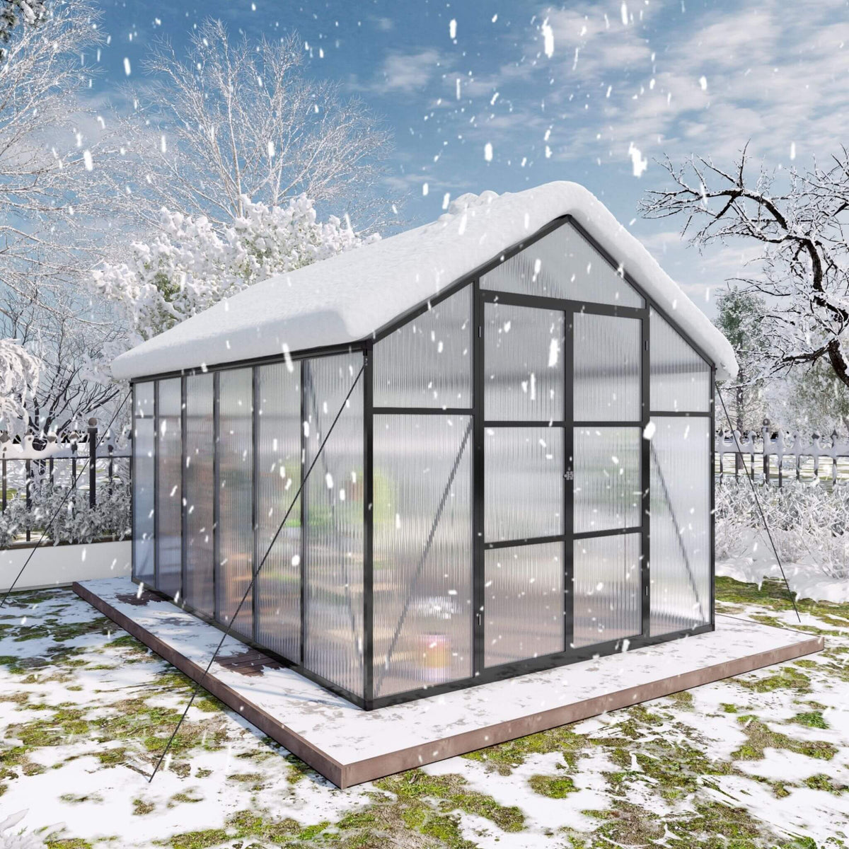 8' × 12' All-Season Outdoor Greenhouse – Twin-Wall Polycarbonate Panels, Aluminum Frame & Adjustable Roof Vent