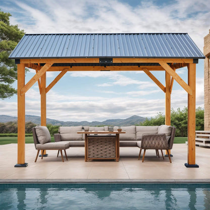 09' x 11' Heavy‑Duty Wooden Carport Gazebo – All‑Weather Cedar Frame & Galvanized Steel Hardtop