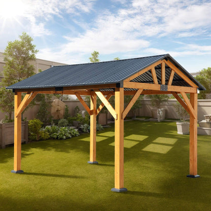 09' x 11' Heavy‑Duty Wooden Carport Gazebo – All‑Weather Cedar Frame & Galvanized Steel Hardtop
