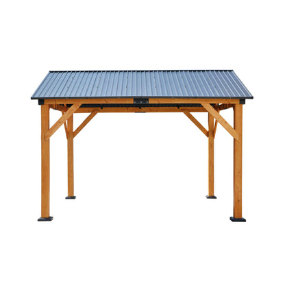 09' x 11' Heavy‑Duty Wooden Carport Gazebo – All‑Weather Cedar Frame & Galvanized Steel Hardtop