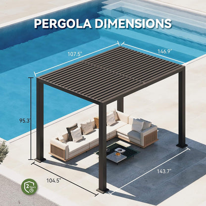 09X12FT Alora Premium Outdoor Electric Motorized Louvered Pergola With Built-In LED Lights & Fan (SAK53841)