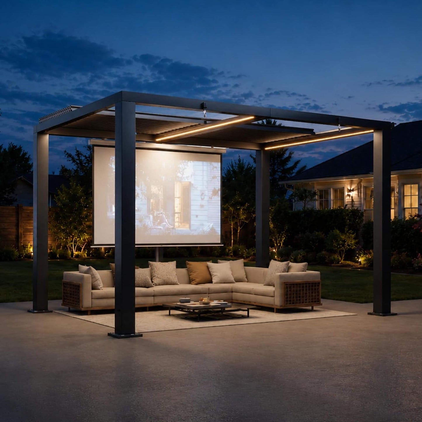 09X12FT Alora Premium Outdoor Electric Motorized Louvered Pergola With Built-In LED Lights & Fan (SAK53841)