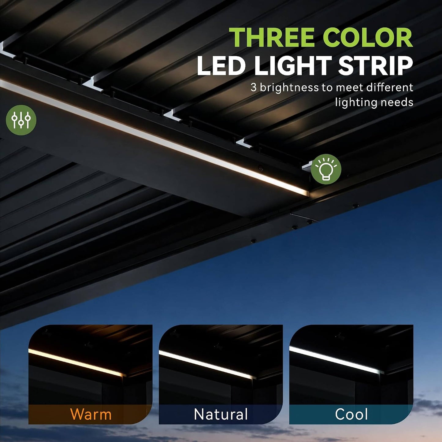 09X12FT Alora Premium Outdoor Electric Motorized Louvered Pergola With Built-In LED Lights & Fan (SAK53841)