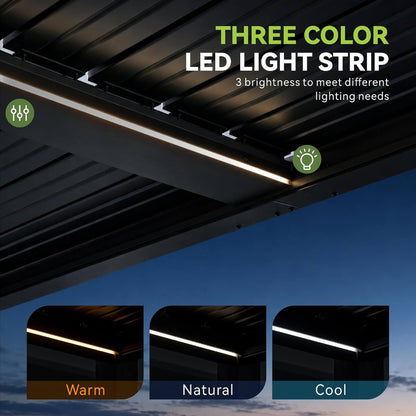 09X12FT Alora Premium Outdoor Electric Motorized Louvered Pergola With Built-In LED Lights & Fan (SAK53841)
