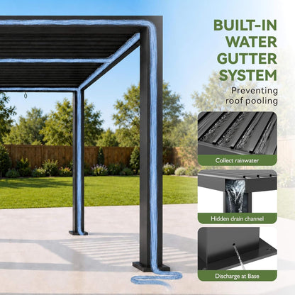09X12FT Alora Premium Outdoor Electric Motorized Louvered Pergola With Built-In LED Lights & Fan (SAK53841)