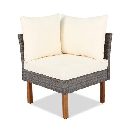 9-piece Patio rattan furniture set with Acacia wooden legs and tabletop sofa set
