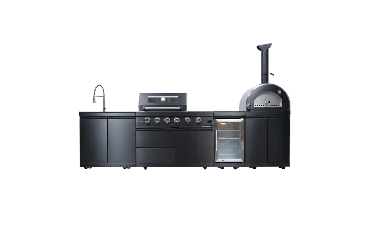 Black 125-Inch Double Stainless Steel Gas Outdoor Kitchen Barbecue Grill
