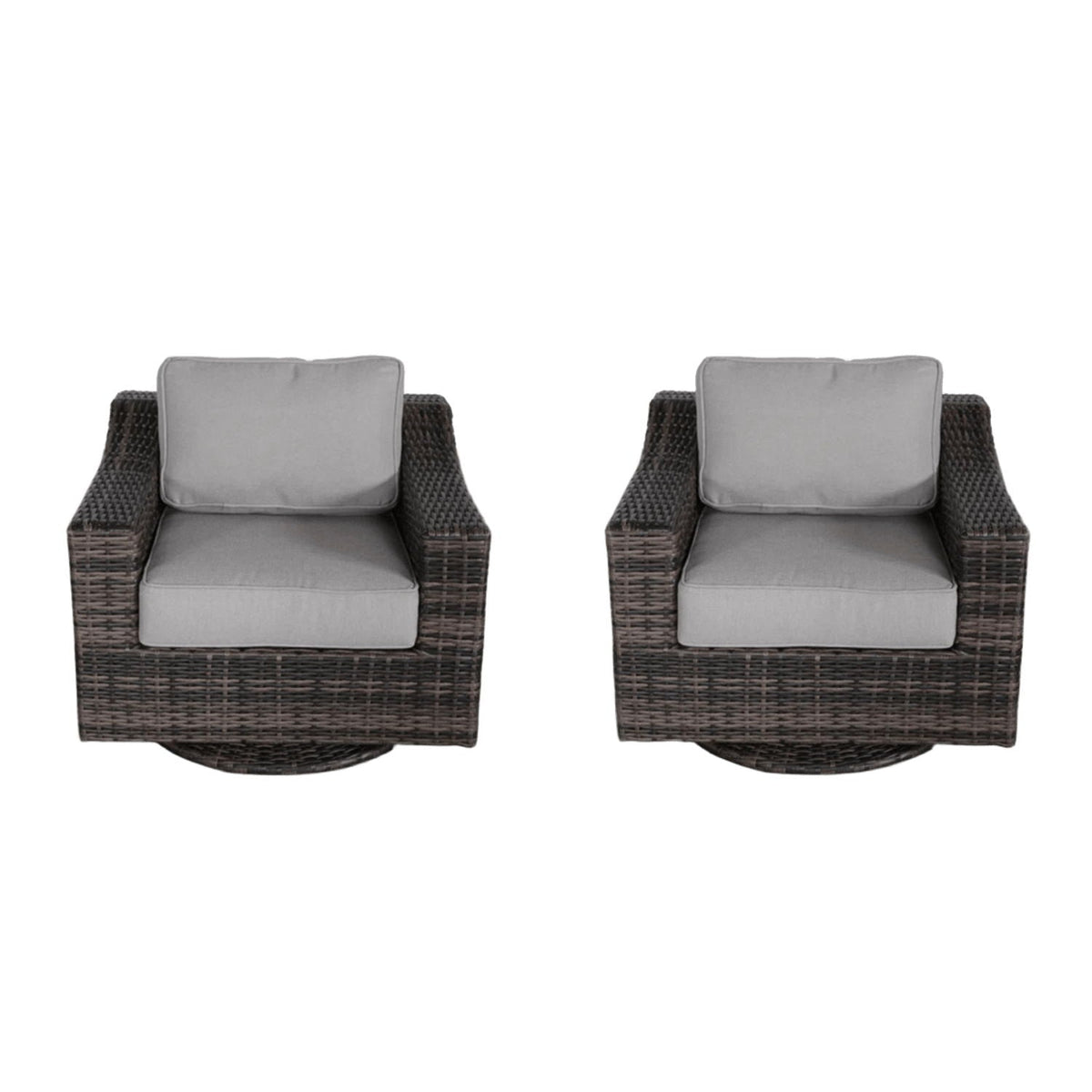 Outdoor Swivel Patio Chair Set (2‑Piece) — Brown Wicker with Cushions & 360° Swivel