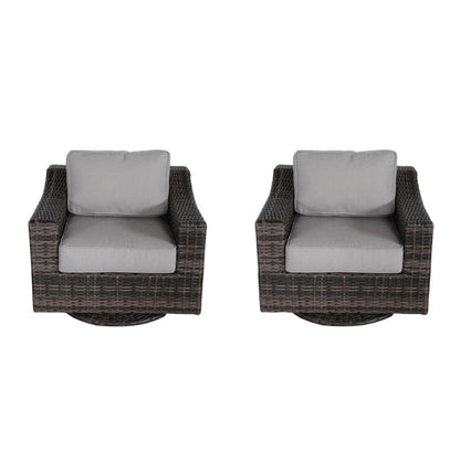 Outdoor Swivel Patio Chair Set (2‑Piece) — Brown Wicker with Cushions & 360° Swivel