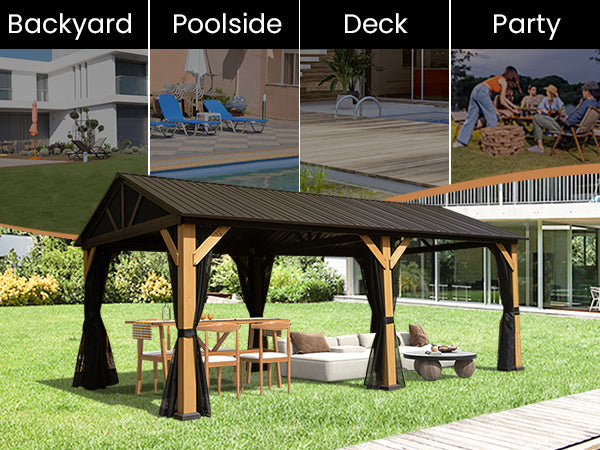 Cedar Wood Wall-Mounted Hardtop Gazebo