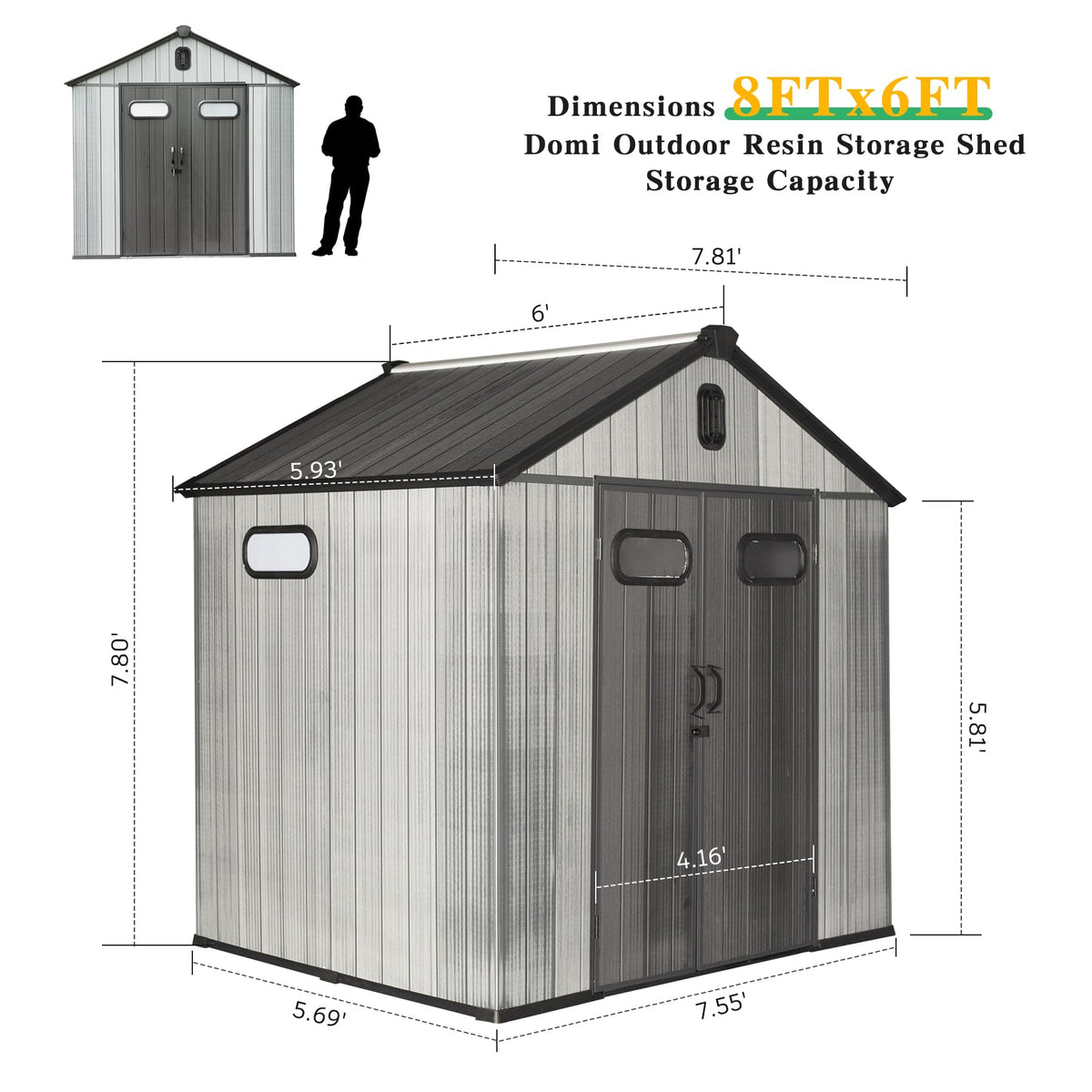 8' x 6' Resin Outdoor Storage Shed with Lockable Door - Taupe/Gray