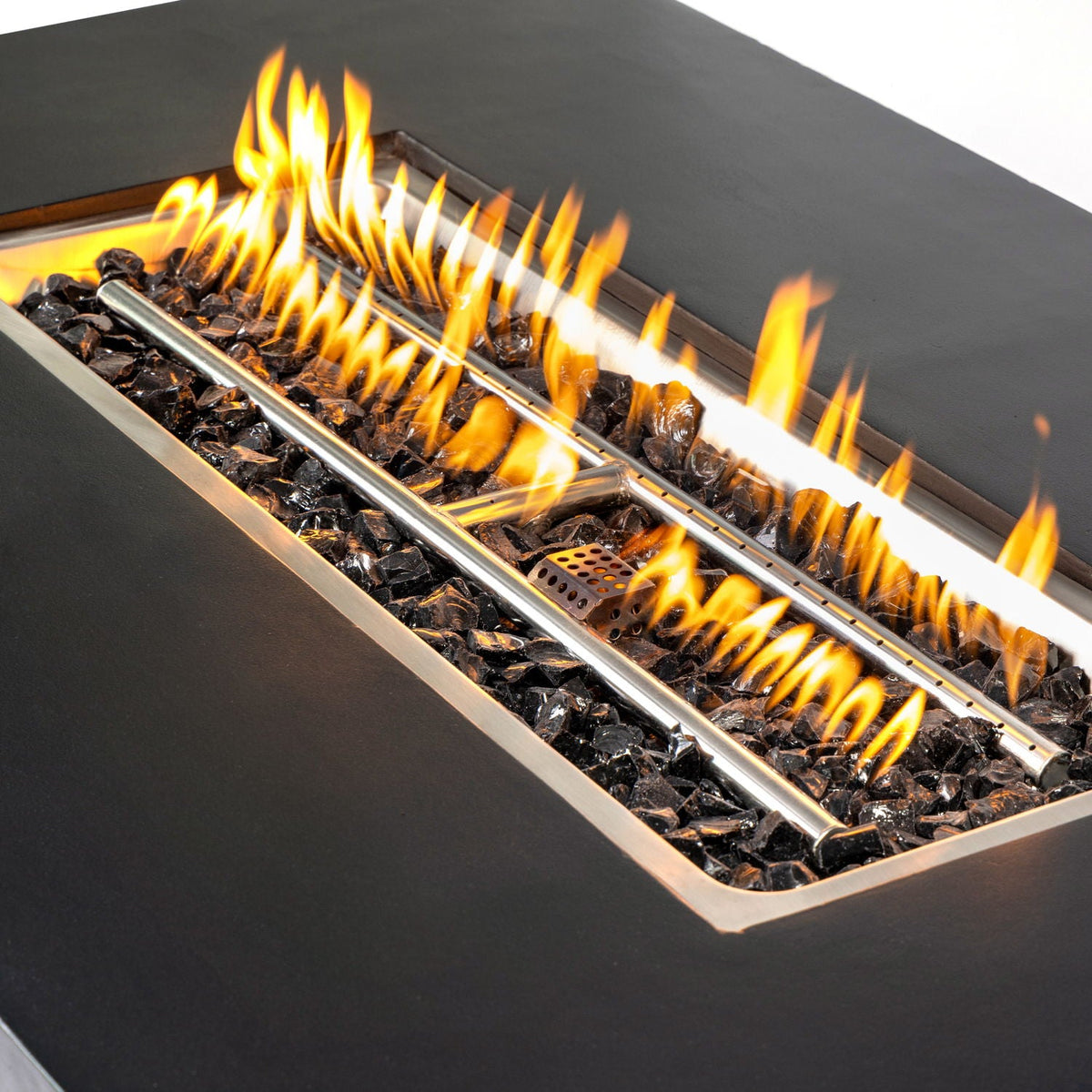 Volon 48" × 30" Rectangular Fiber‑Concrete Fire Pit Table – Charcoal Finish - 50,000 BTU – Charcoal Finish, 50,000 BTU