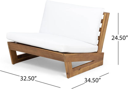 Sherwood Acacia Wood Outdoor Lounge Chairs and 50,000 BTU Square Propane Fire Pit,White, Teak, and Light Gray