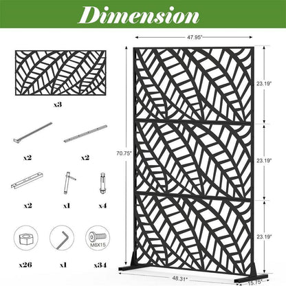 Anky 70.75 In. Steel Garden Fence, Metal Privacy Screens and Panels with Free Standing, Leaf-Shaped