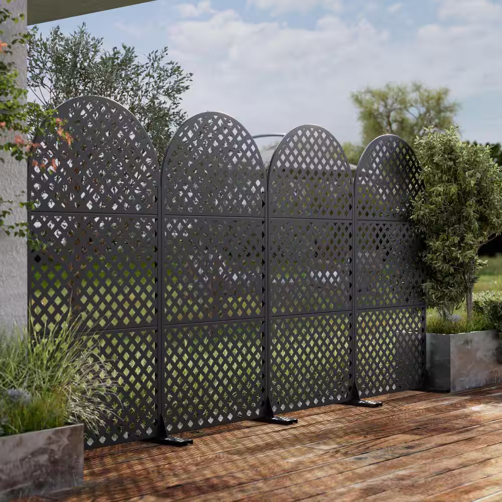 72 In. Galvanized Metal Arch Outdoor Privacy Screens Outdoor Garden Fence Laurence in Black