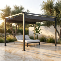 16 Ft. W X 12 Ft. D Aluminum Pergola Outdoor with Dark Gray Retractable Canopy — Studio Shot