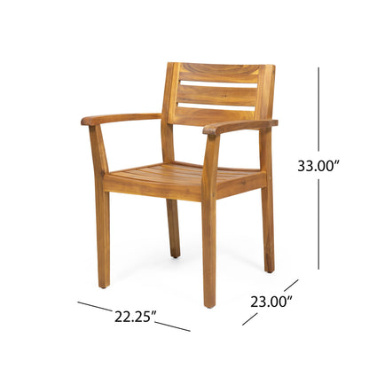 9‑Piece Acacia Wood Outdoor Dining Set with Slatted Table & Armchairs