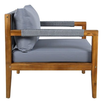 Acacia Wood Outdoor Modular Seating Set with Rope Accents & Water‑Resistant Cushions – 3‑Piece