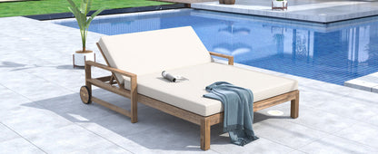 TREXM 1‑Piece Farmhouse Wooden Outdoor Sunbed for 2