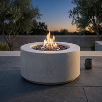 Zachary 31 In. X 24.5 In. Circular Concrete Propane Outdoor Patio Fire Pit in Light Gray — Studio Shot