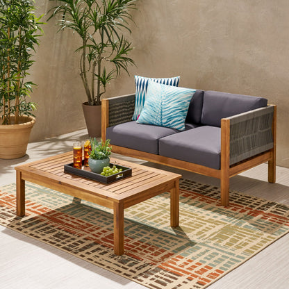 Charlotte Acacia Wood & Rope Outdoor Chat Set with Cushions – 4‑Piece