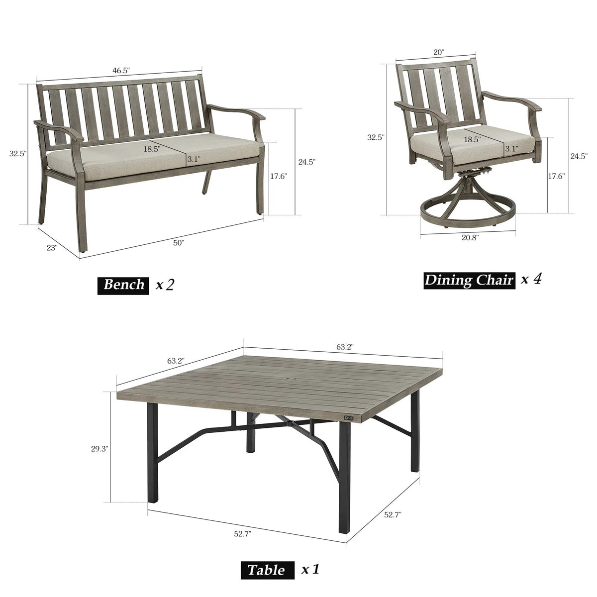 Azur Outdoor Square Dining Table Set For 8-Person With Sunbrella® Cushions