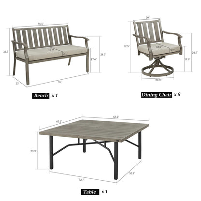 Azur 8-Person Patio Square Dining Table Set With Sunbrella® Cushions