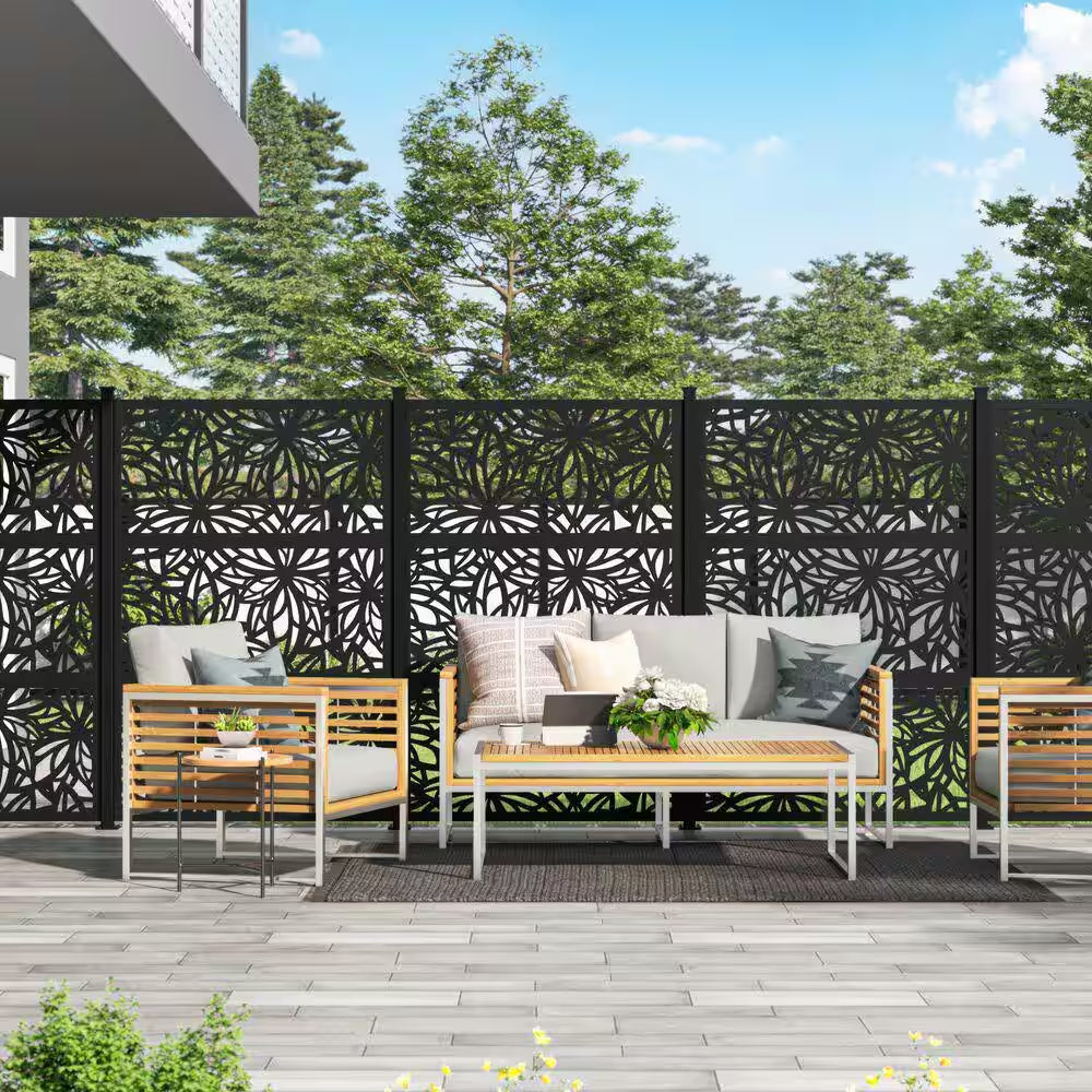 2 Ft. X 4 Ft. Black Freesia Polypropylene Decorative Screen Panel