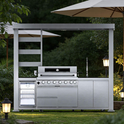 Castelle Flame Blaze 108-Inch 6-Burner 85K BTU Stainless Steel Outdoor Kitchen Grill Island