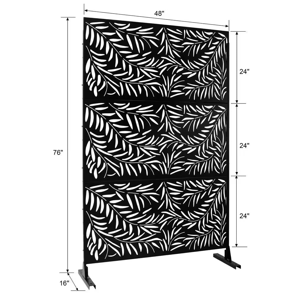4 Ft. X 6.33 Ft. Black Outdoor and Indoor Freestanding Metal Privacy Screen Fence Panels for Lawn Garden (Not Composite)