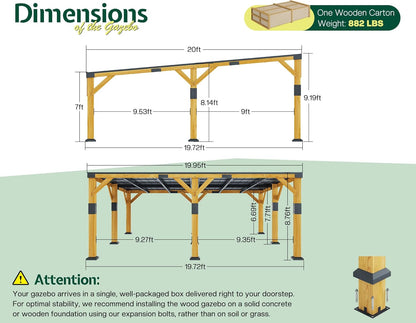 20' X 20' Cedar Wood Gazebo with Sloped Galvanized Steel Roof